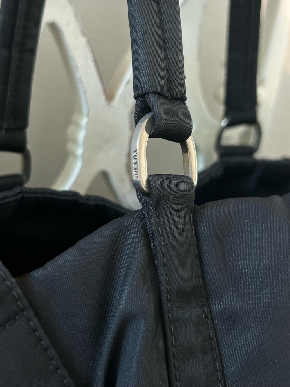 Vintage Prada Tessuto Nylon Belt Tote Bag Black Silver Hardware Italy w/ COA - Picture 10 of 16